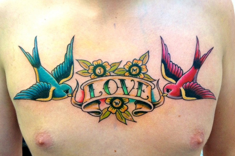Swallow With Banner Tattoo 36