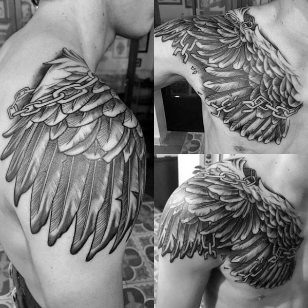 3D detailliertes schwarzes Tattoo in der Form von Adlerflügel an der